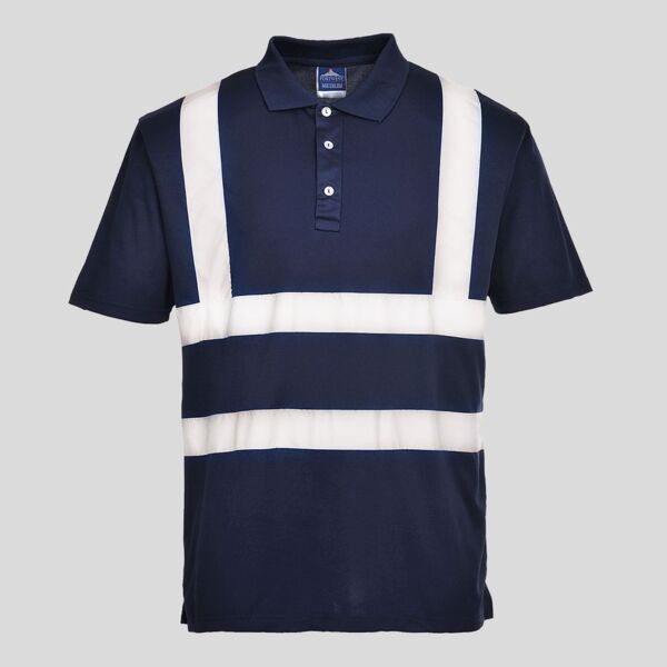 F477 Polo uomo con doppia banda riflettente ad alta visibilità 100% poliestere 155g EN 17353 Thumbnail