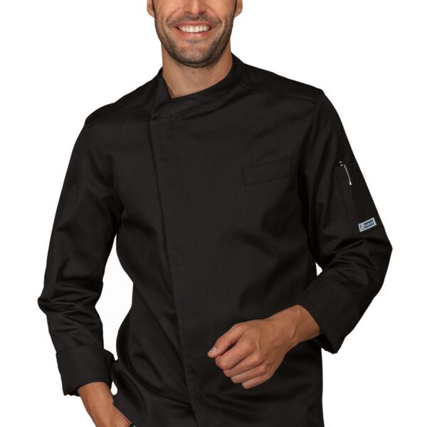 059301 Giacca da Cuoco nera con bottoni a pressione Thumbnail