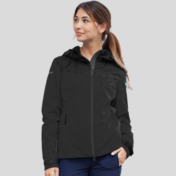 JN1179 James&Nicholson Softshell donna bicolore antivento e antipioggia con cappuccio Thumbnail