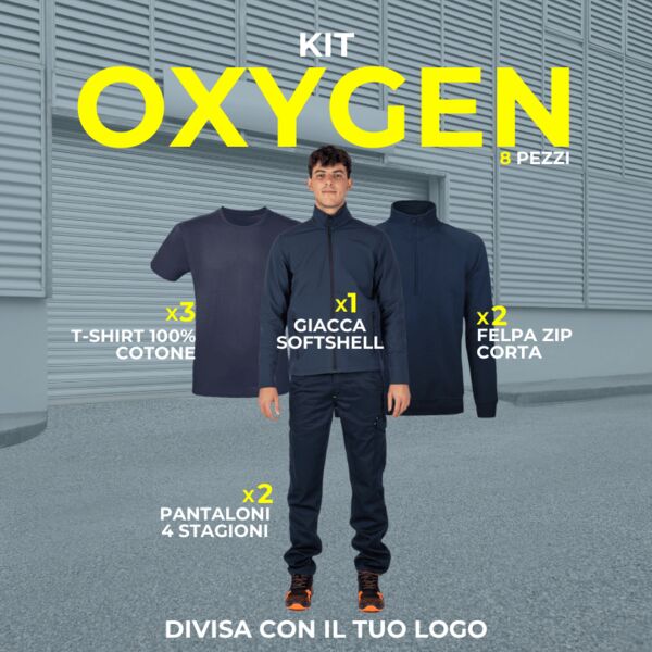 KIT OXYGEN - KIT 8 Articoli Divisa Lavoro : 2xPantalone Multitasca - 3x Maglietta T-shirt - 2xFelpa Zip Corta - 1xGiacca Softshell Thumbnail