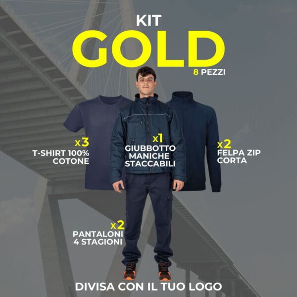 KIT GOLD - KIT 8 Articoli Divisa Lavoro : 2xPantalone Multitasca - 3xMaglietta T-shirt - 2xFelpa Zip Corta - 1xGiubbotto Imbottito maniche staccabili Thumbnail