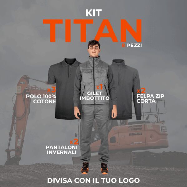 KIT TITAN - KIT 8 Articoli Divisa Lavoro : 2xPantalone Multitasca - 3xMaglietta Polo - 2xFelpa Zip Corta - 1xGilet Imbottito multitasche Thumbnail
