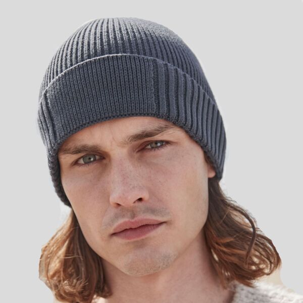 B438N Beechfield Berretto a maglia costa larga con Patch removibile su risvolto  100% cotone bio certificato  Thumbnail