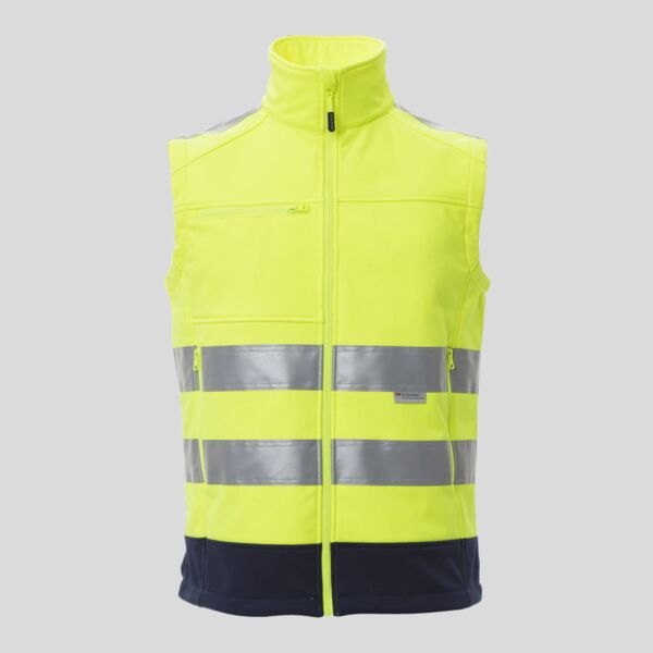 Traffic Payper Gilet Softshell bicolore in alta visibilità con bande 3M zip lunga e porta badge 100% poliestere 310gr EN ISO 20471 Cl.2 HV Thumbnail