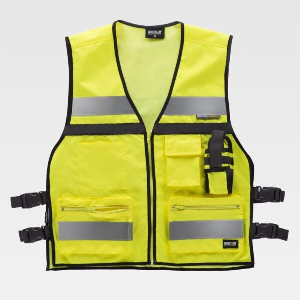 C3601 Gilet da lavoro con porta radio bande riflettenti e chiusura laterale con fibbie  Thumbnail