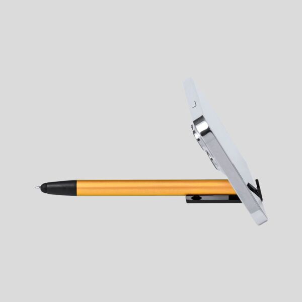 21118 Penna touch con meccanismo a pulsante in robusto alluminio con supporto per dispositivi mobili integrato a clip Thumbnail