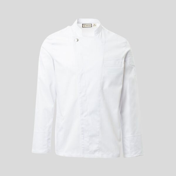 ELITE Payper Giacca cuoco collo alla coreana maniche lunghe con chiusura a doppio petto con bottoni automatici 58% cotone 42% elastomultiestere 160gr Thumbnail