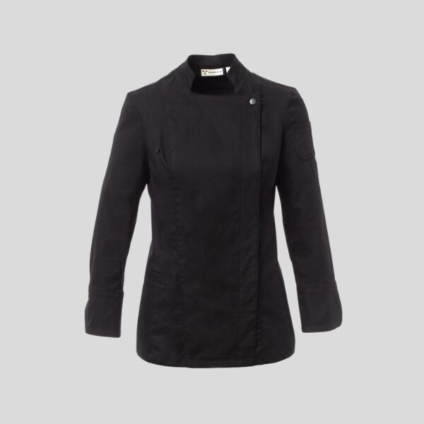 STARRED LADY Payper Giacca cuoco donna collo alla coreana maniche lunghe con chiusura a doppio petto con bottoni automatici 58% cotone 42% elastomultiestere 160gr Thumbnail