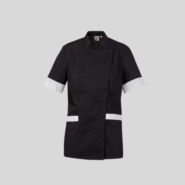 AMBER MESH LADY Camice da donna bicolorea manica corta con collo alla coreana  chiusura a doppio petto con bottoni automatici 58% cotone popeline + 14 % poliestere + 28% elastomultiestere 125gr Thumbnail