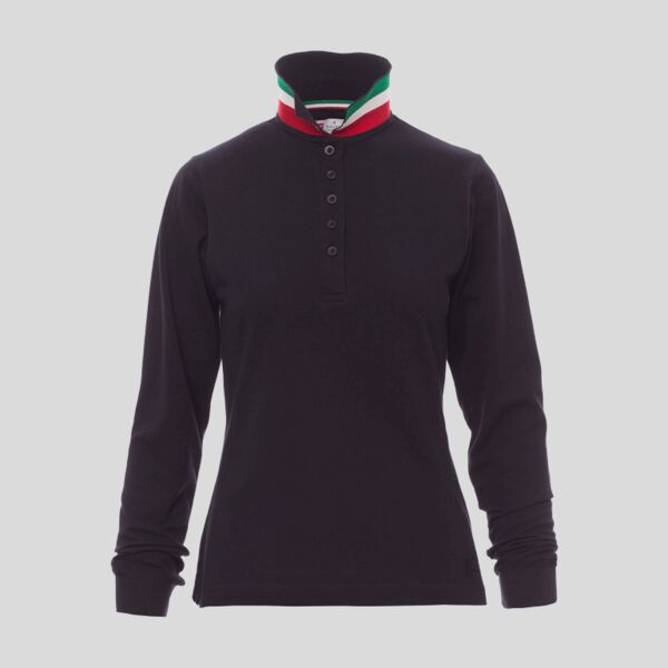 Long Nation Lady Payper Polo donna maniche lunghe bandiera italiana su colletto e abbottonatura Thumbnail