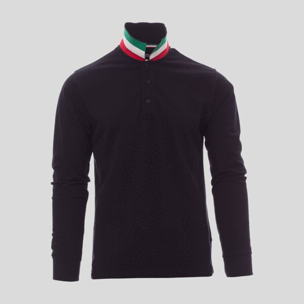 Long Nation Payper Polo uomo maniche lunghe bandiera italiana su colletto e abbottonatura Thumbnail