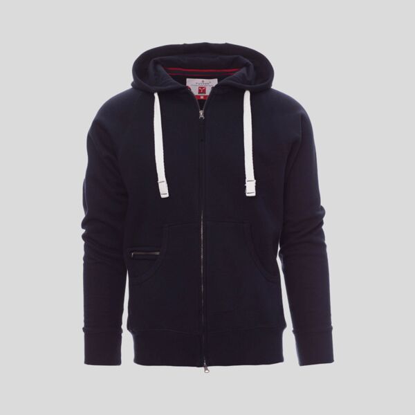 Dallas+ Payper Felpa uomo cappuccio e zip lunga con lacci in contrasto felpata internamente 70% cotone 30% poliestere 300gr Thumbnail