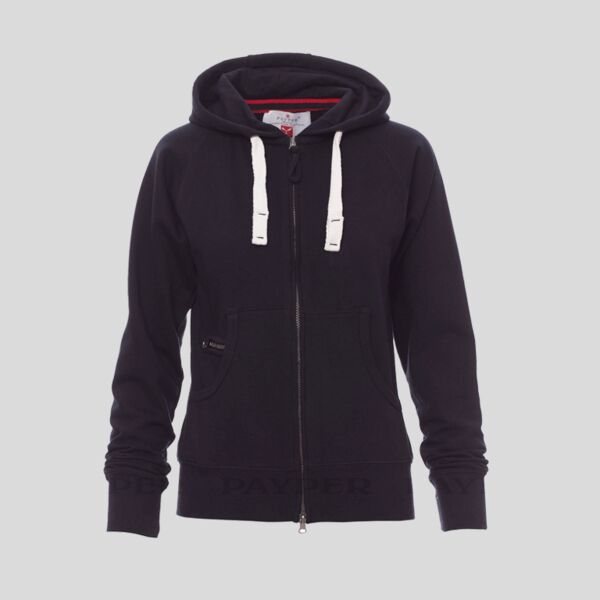 Hawaii+ Lady Payper Felpa donna leggera con cappuccio e zip e lacci in contrasto 80% cotone 20% poli Thumbnail