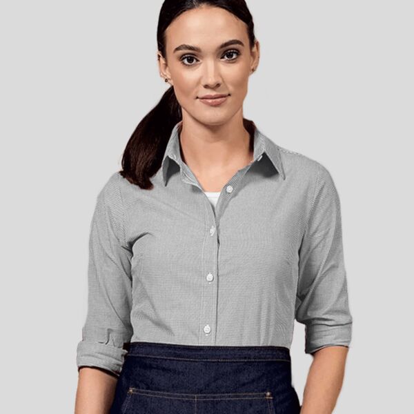 PR320 Premiere Gingham Camicia donna manica lunga tessuto micro quadri 100% cotone Thumbnail