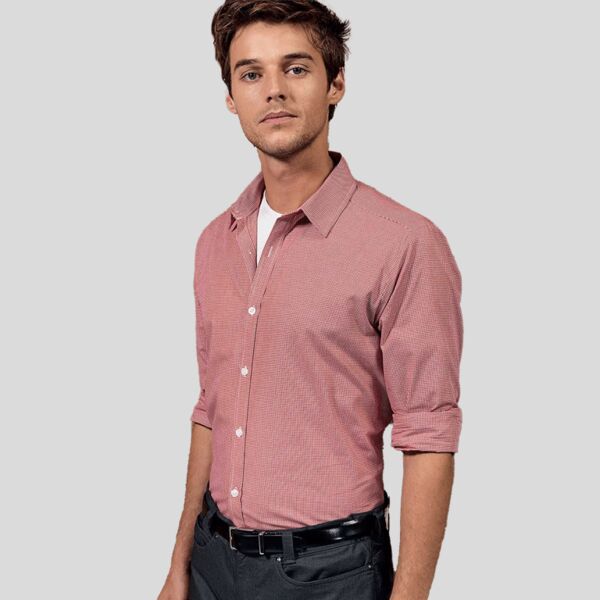 PR220 Premier Gingham Camicia uomo manica lunga tessuto micro quadri 100% cotone Thumbnail