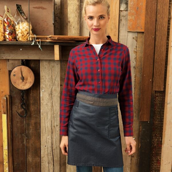 PR135 Premier Grembiule in vita antimacchia in denim effetto cerato e lacci in ecopelle 100% cotone Thumbnail