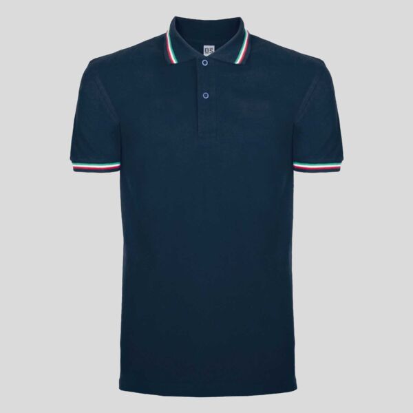 BS200 Black Spider Polo 2 bottoni maniche corte con tricolore su collo e maniche 100% cotone piquet Thumbnail
