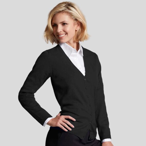 JN660 James & Nicholson Cardigan donna scollo a V 100%cotone pettinato Thumbnail