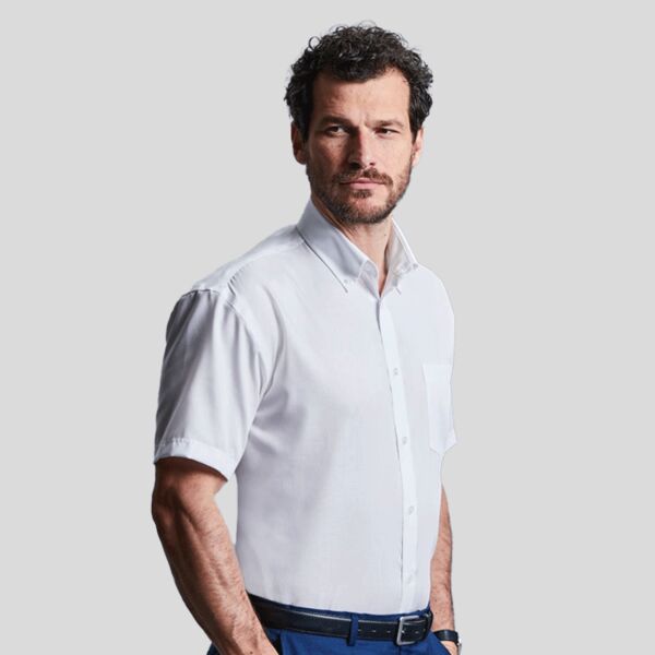 R957M Russell Camicia Uomo manica corta con botton-down e taschino Taglio Classico 100% cotone "no s Thumbnail